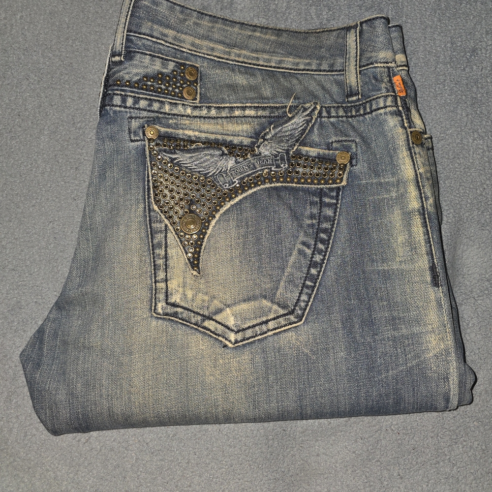 Robin's Jean Light Blue Jeans with Studded Eagle Design